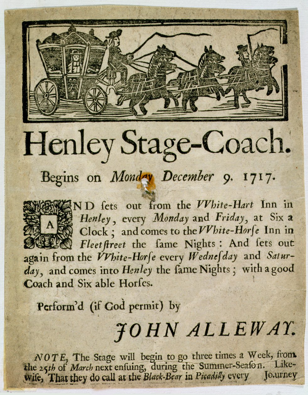 Reklama na Henley Stage Coach, 1717 od English School