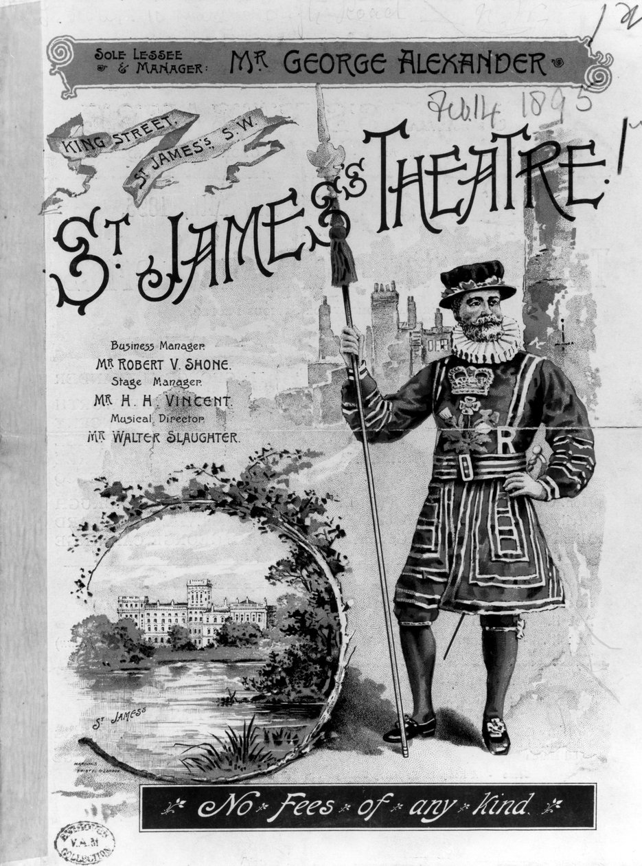 Reklama na divadlo St. James Theatre v Londýně, 1893 od English School