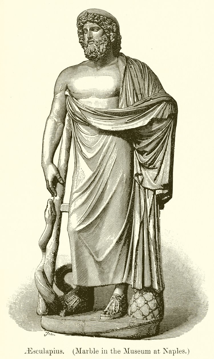 Aesculapius. (Mramor v muzeu v Neapoli) (rytina) od English School