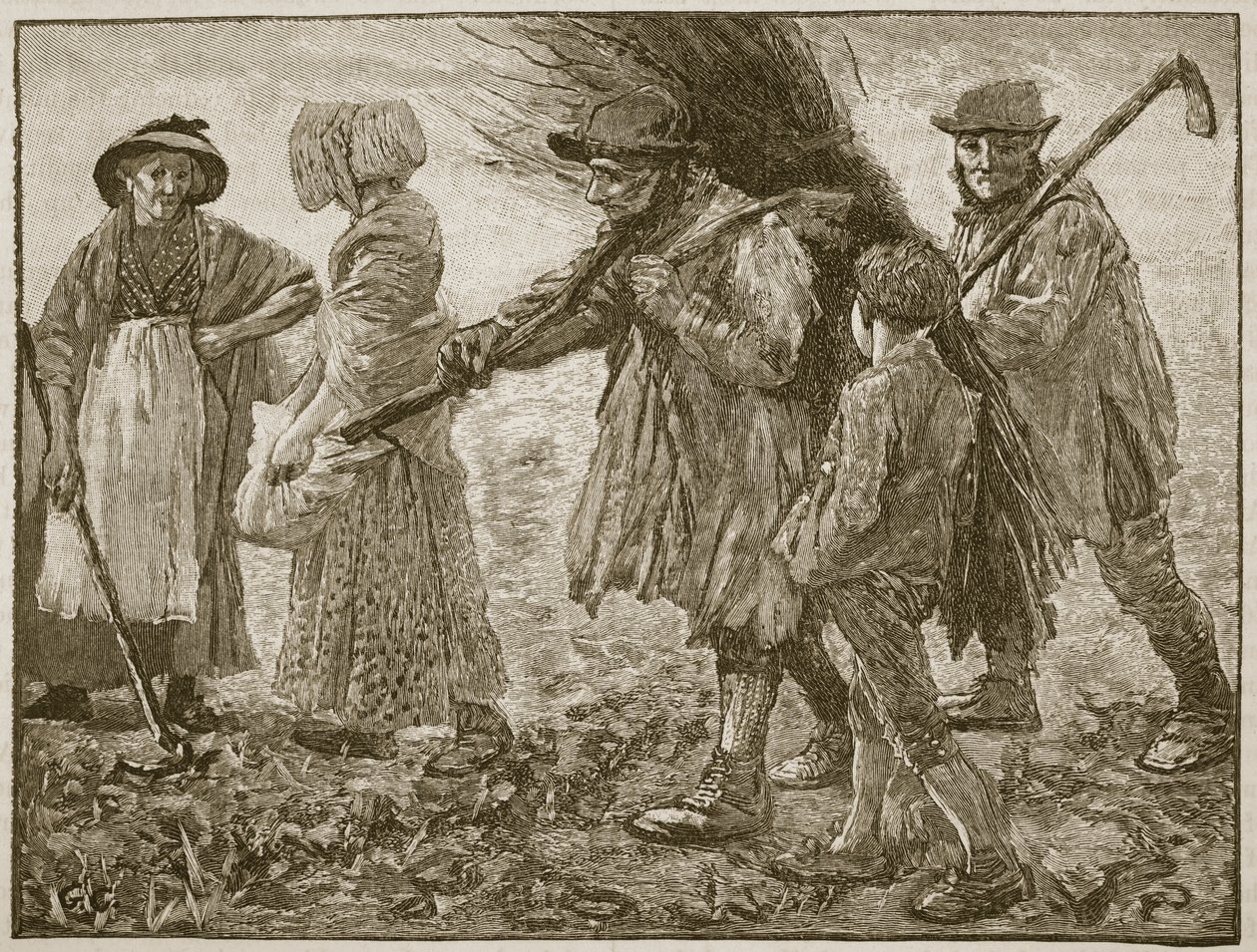 Zemědělští dělníci v době prvního reformního parlamentu, ilustrace z Cassells Illustrated History of England (sépiová fotografie) od English School