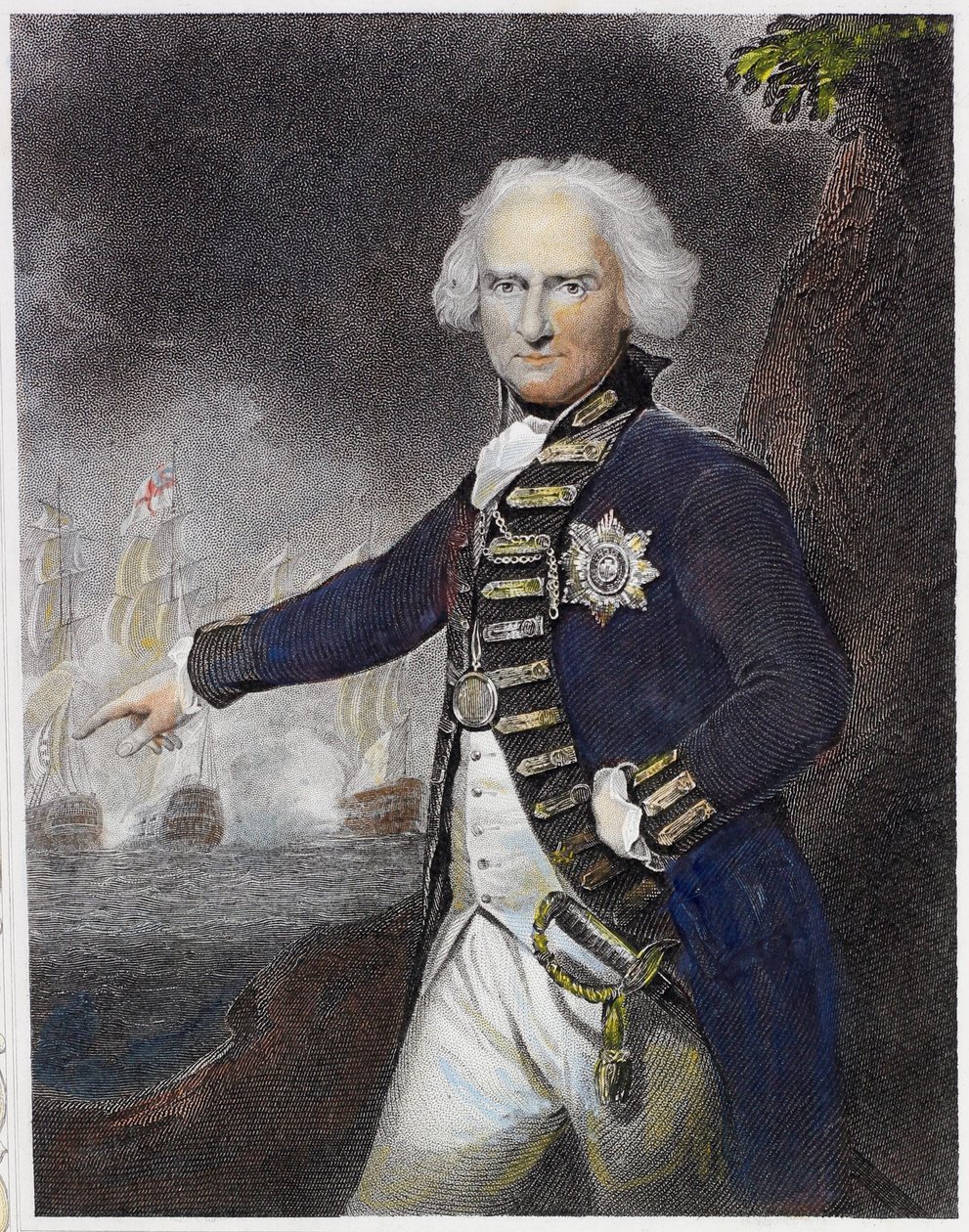 Alexander Hood, vikomt Bridport (barevná rytina) od English School
