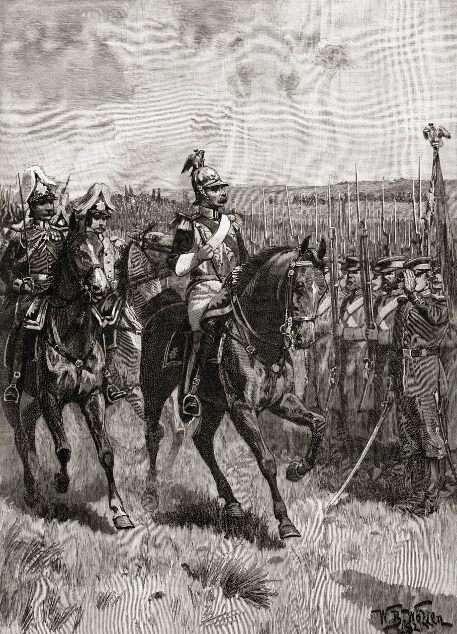 Alexander II Ruska přezkoumává svou armádu v Sebastopolu během krymské války od English School