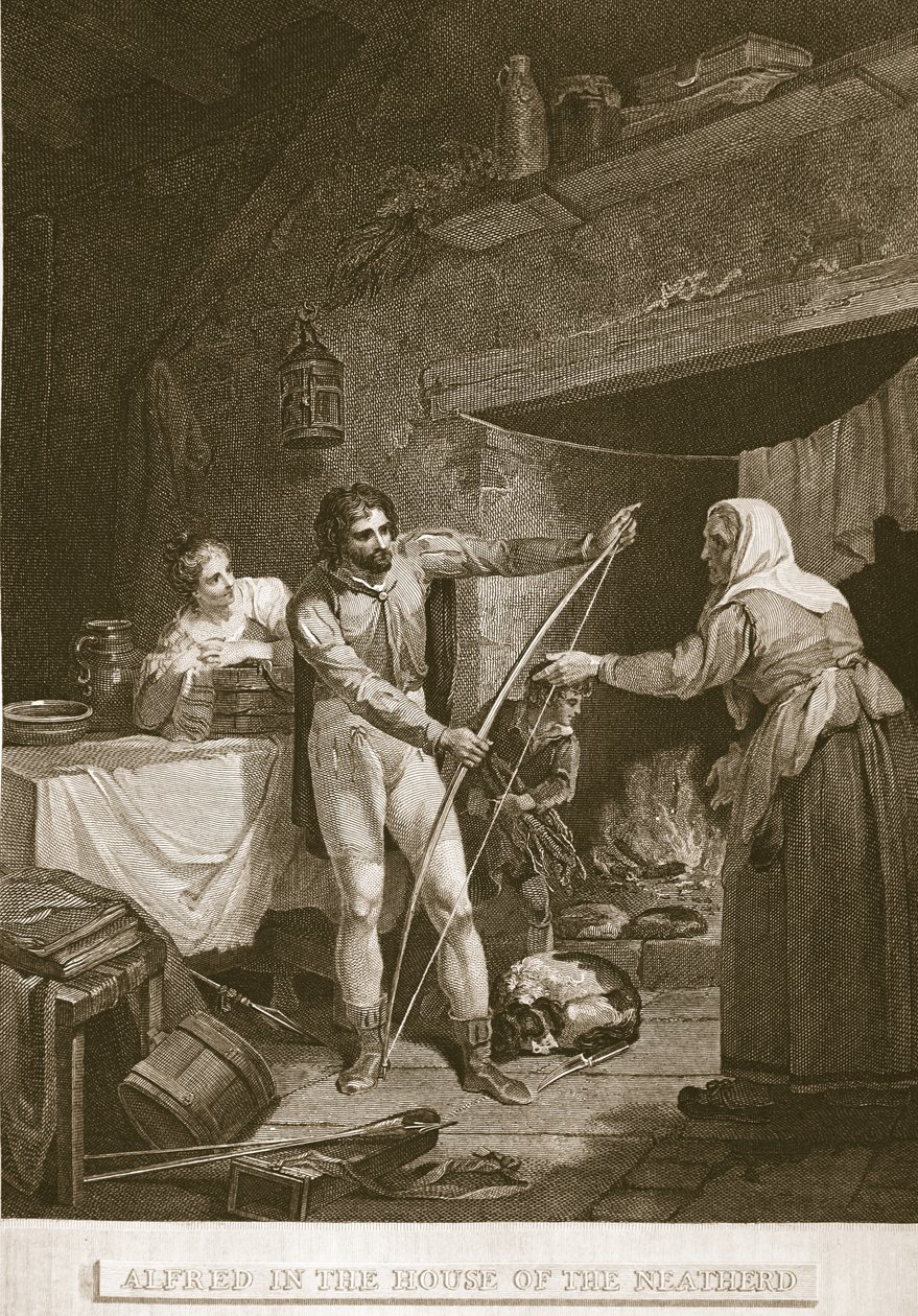 Alfred in the House of the Neeatherd, ilustrace od Davida Humese Historie Anglie, hospoda. od R. Bowyera, Londýn, 1812 od English School