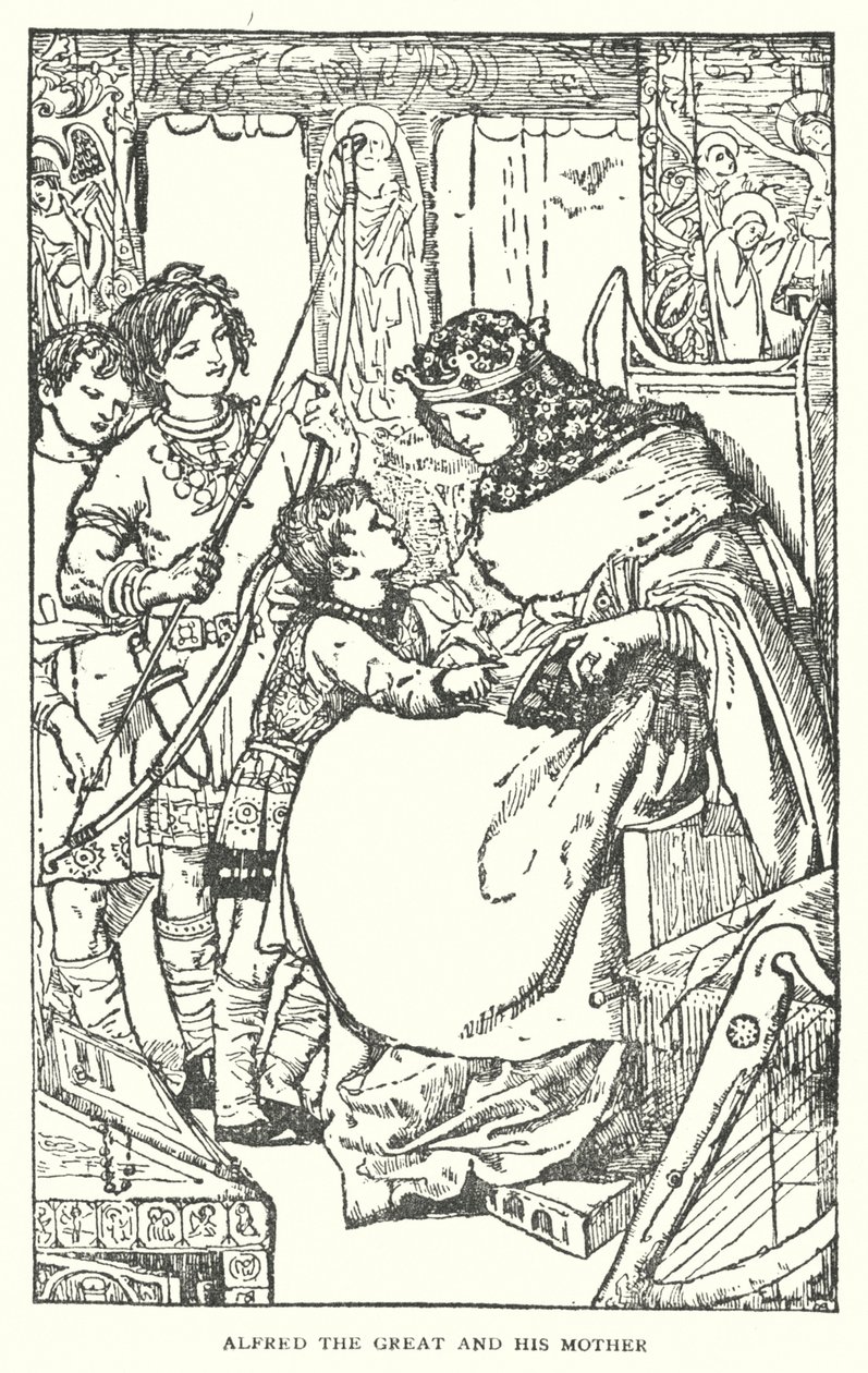 Alfréd Veliký a jeho matka (litografie) od English School