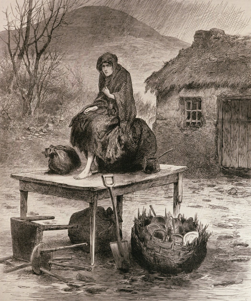 All That is Left: Scene at a Mayo Eviction, z náčrtu Clauda Byrna, z „The Illustrated London News“, 17. dubna 1886 od English School