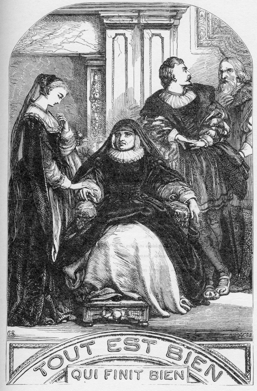 Všechno dobře, to končí dobře – Ilustrace v „“ Works complete by William Shakespeare““ 1866 – Ilustrace a obecná forma tohoto vydání jsou vypůjčeny z Cassellova ilustrovaného Shakespeara, vydaného v Londýně od English School