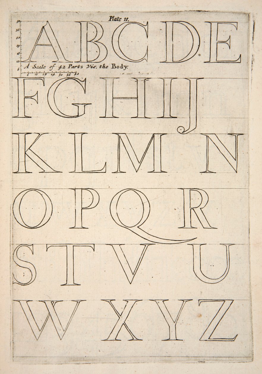 Abecední vzorník, nakl. 1683 rytina. od English School