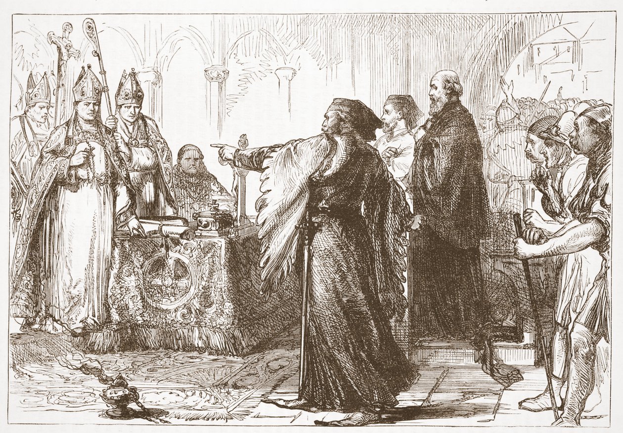 Střídání mezi Janem z Gauntu a londýnským biskupem, ilustrace z Historie protestantismu od Jamese Aitkena Wylie (1808-1890), hospoda. 1878 od English School