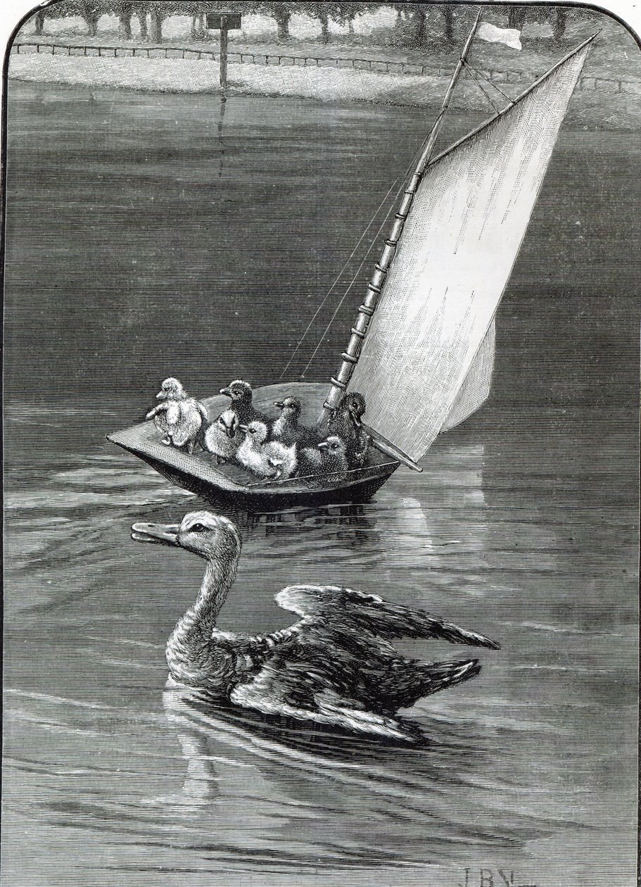 Úzkostlivá matka, incident viděný a načrtnutý v Round Pond, Kensington, z „Hodiny volného času“, 1888 od English School