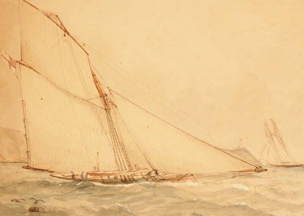 An Eight Meter Gaff rigged Topsail Cutter, The Royal Yacht Squadron, c.1860 (akvarel na papíře) od English School