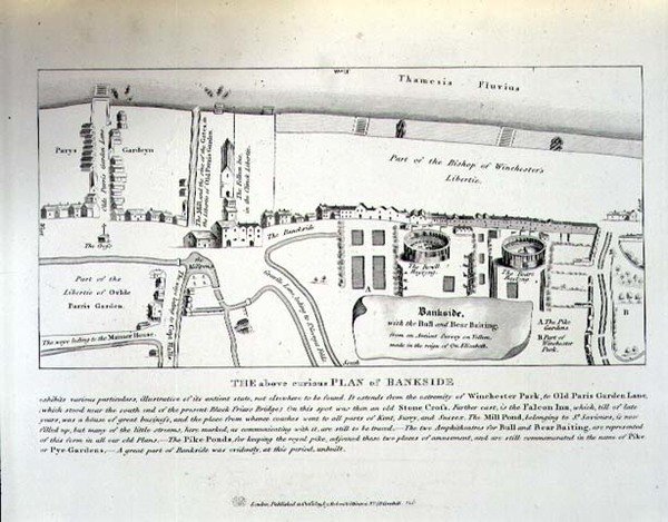 Alžbětinský plán Bankside, hospoda. od Roberta Wilkinsona od English School