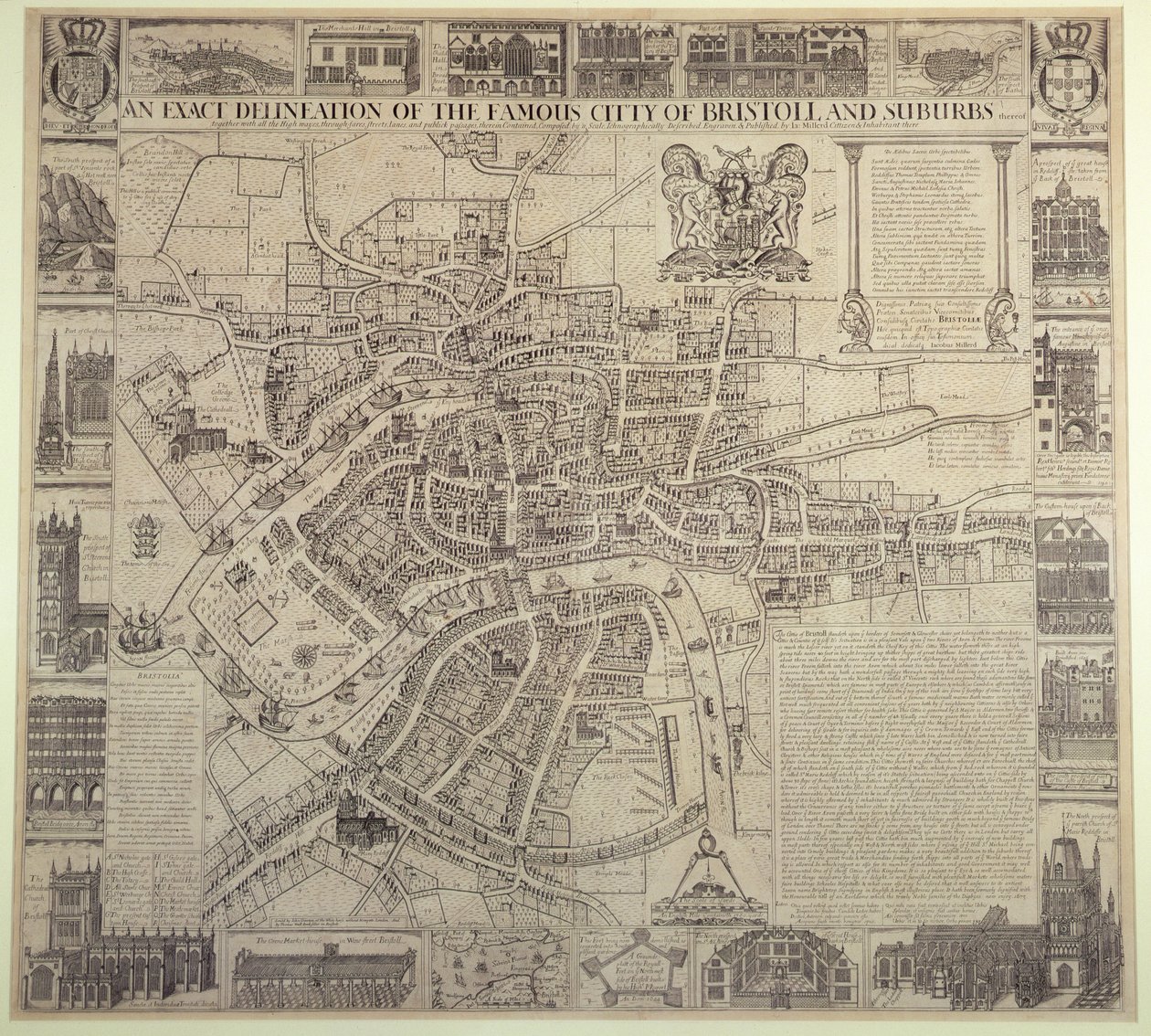 "Přesné vymezení slavného města Bristol a předměstí", James Millerd, pub. 1673 od English School