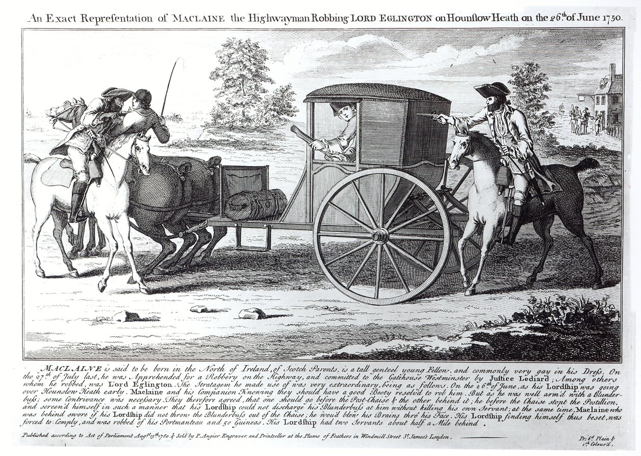 Přesná reprezentace Maclaina Highwayman loupež lorda Eglingtona na Hounslow Heath dne 26. června 1750 od English School