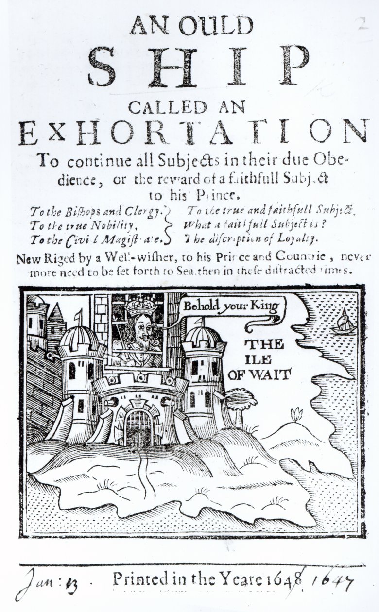 Ould Ship called an Exhortation, Karel I. uvězněný na hradě Carisbrooke na ostrově Wight, cca 1647 od English School