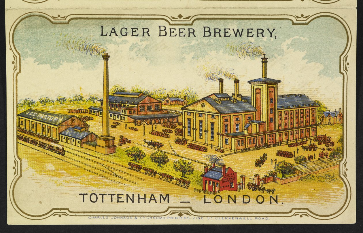 Ilustrace rakousko-bavorského pivovaru Lager Beer Brewery v Tottenhamu v Londýně od English School