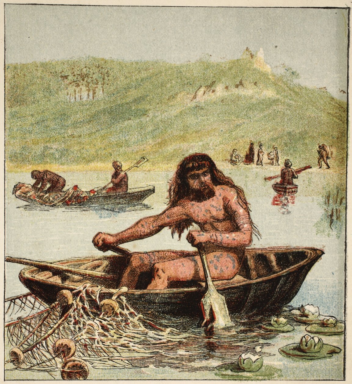 Starověký Brit ve své lodi, hospoda. 1890 (barevná litografie) od English School