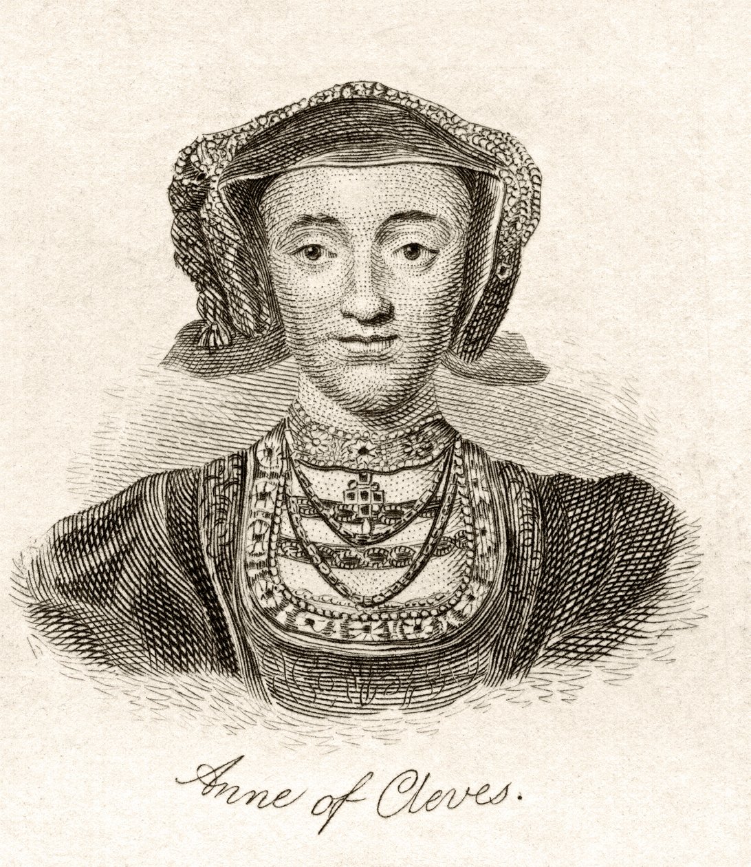 Anne z Cleves, z „Crabbova historického slovníku“, vydaného v roce 1825 od English School