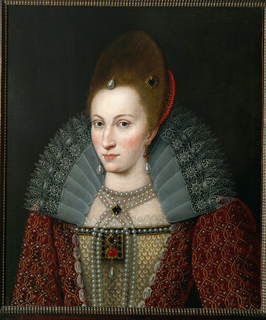 Anna Dánská, anglická královna, manželka Jakuba I. Anglického ... (malba na plátně) od English School