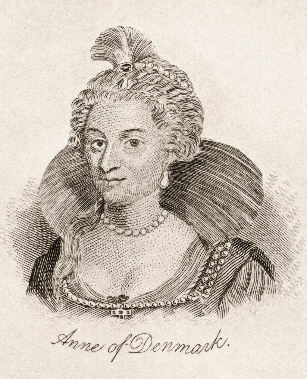 Anny Dánské, z „Crabbova historického slovníku“, vydaného v roce 1825 od English School