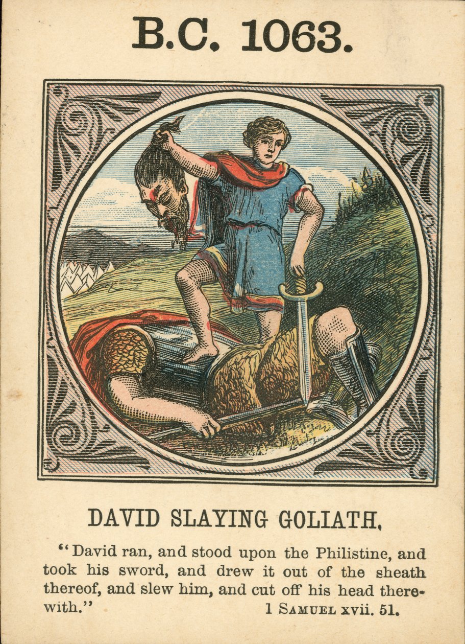 Anno Mundi: Kr., David zabíjí Goliáše (barevná litografie). od English School