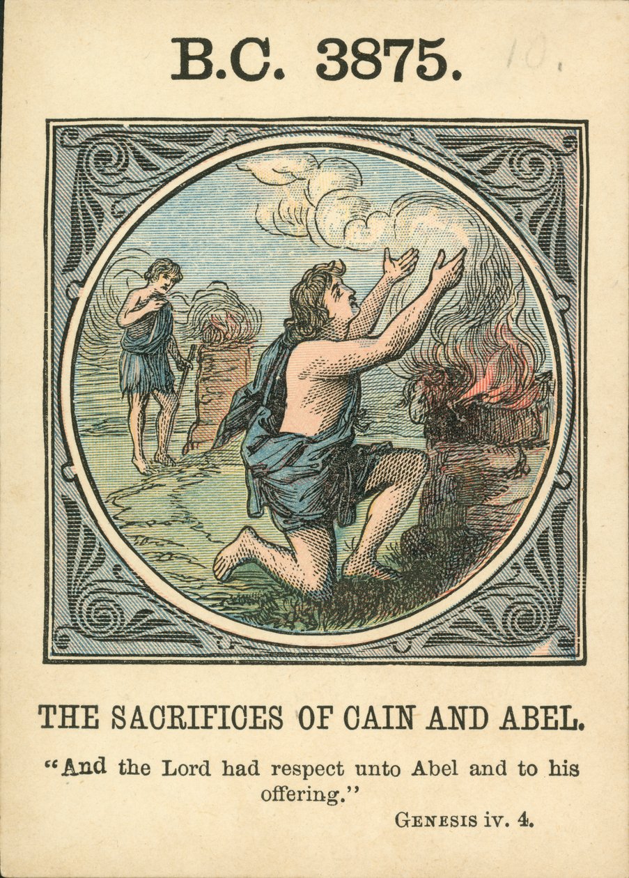 Anno Mundi: (barevná litografie), The Sacrifices Of Cain And Abel (BC 3875). od English School