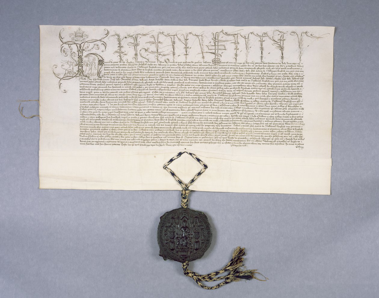 Archiv 11980: Grantová listina udělená králem Jindřichem VI. New College Oxford z panství Newton Longville, 1441 (inkoust na pergamenu) od English School