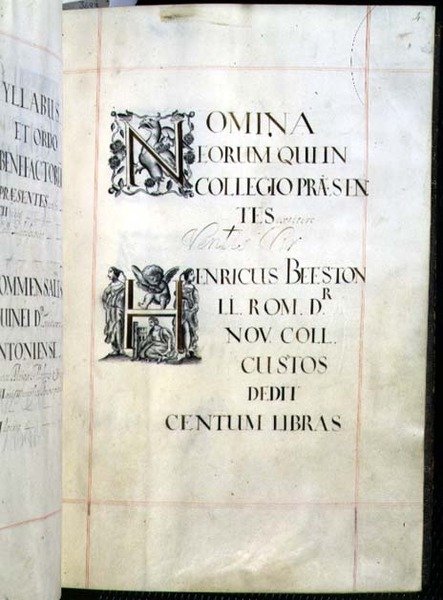 Archiv 3693 fol. 4 Stránka z knihy Benefaction Book of New College, Oxford od English School