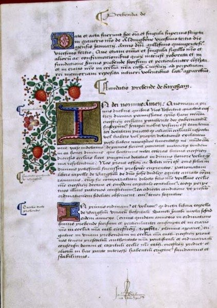 Archiv 9432 f.19v Stránka textu s iluminovanou iniciálou 