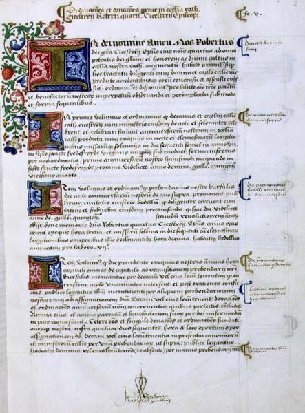 Archiv 9432 f.5 Strana textu s iluminovanou iniciálou 