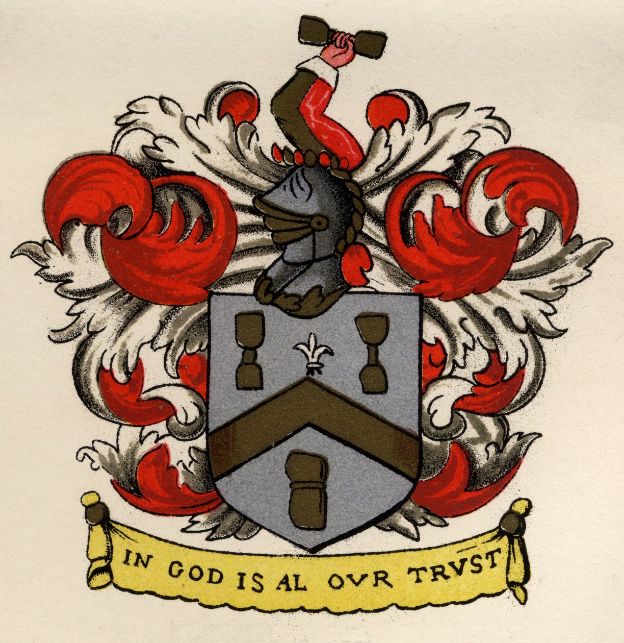 Arms of the Bricklayers and Tilers of the Gateshead Chapter, 1671, z The History of Freemasonry, svazek II, publikoval Thomas C. Jack, Londýn, 1883 od English School