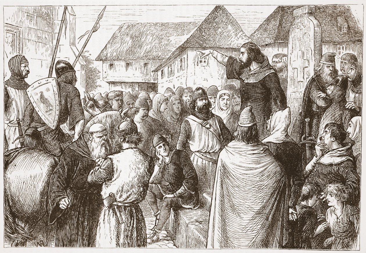 Arnold of Brescia Preaching, ilustrace z Historie protestantismu od Jamese Aitkena Wylie (1808-1890), hospoda. 1878 od English School