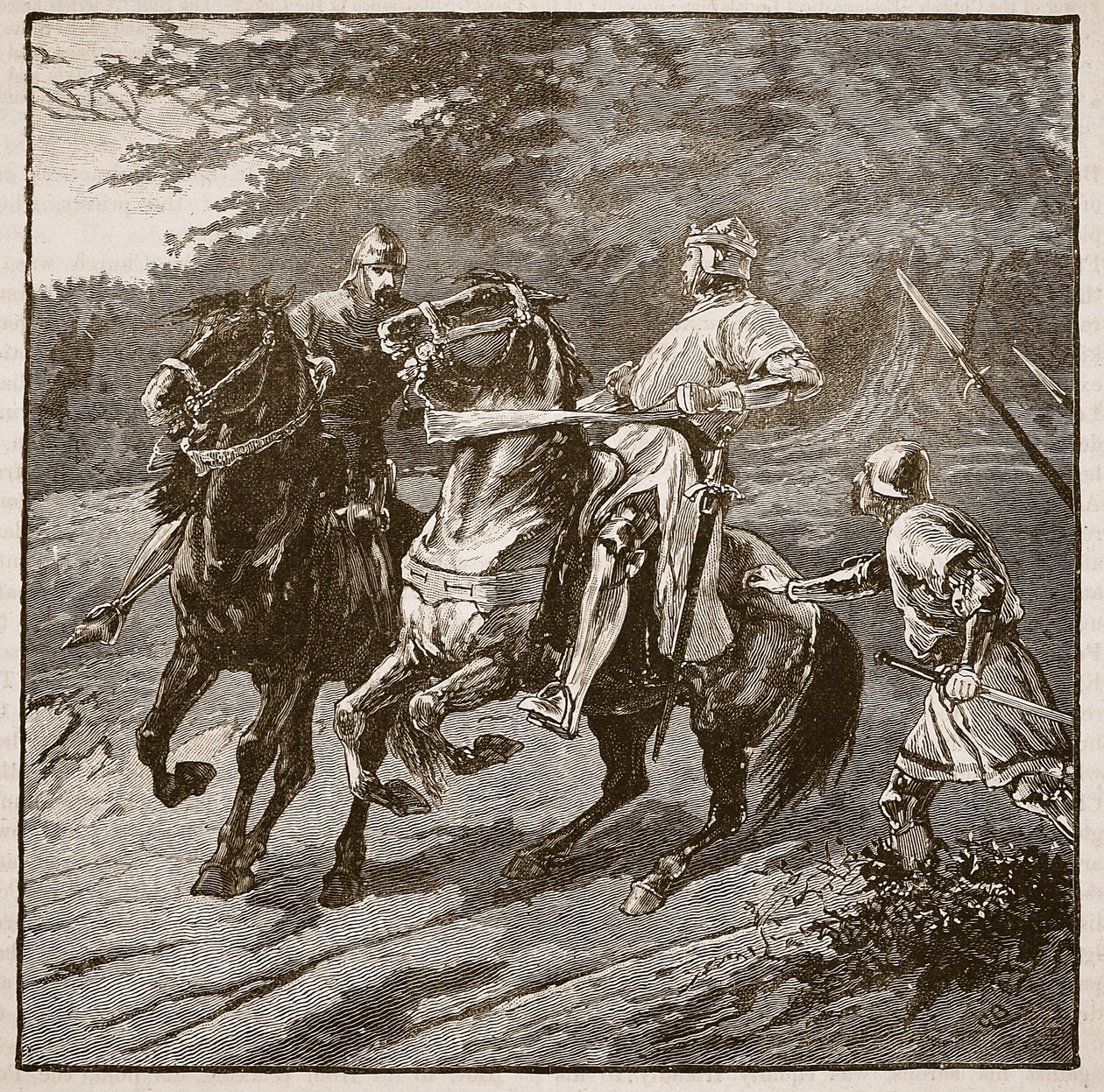 Zatčení krále Richarda, ilustrace z Cassells Illustrated History of England (sépiová fotografie) od English School