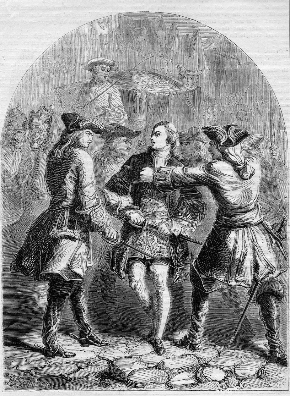 Zatčení mladého uchazeče v Paříži, ilustrace z 