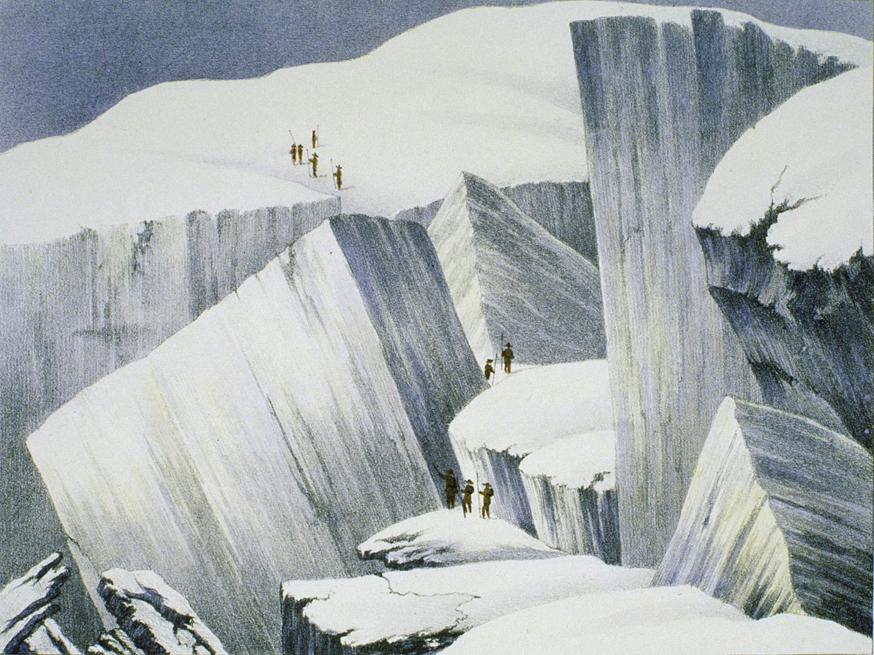 Ascending a Cliff, from A Narrative of a Ascent to the Summit of Mont Blanc od Charles Fellows (1799-1860), vydáno 1827 od English School