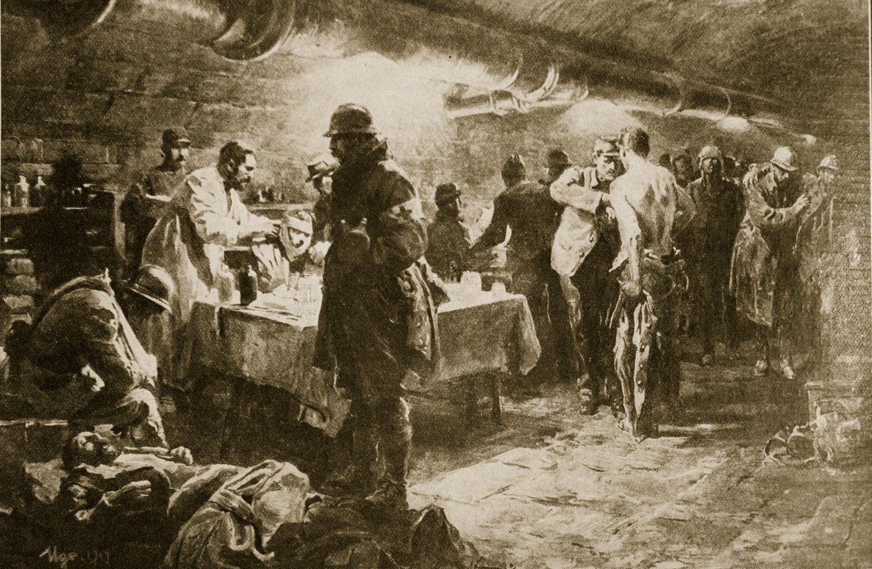 Práce ve sklepním pomocném stanovišti pod verdunskou pevností, 1914-19 od English School