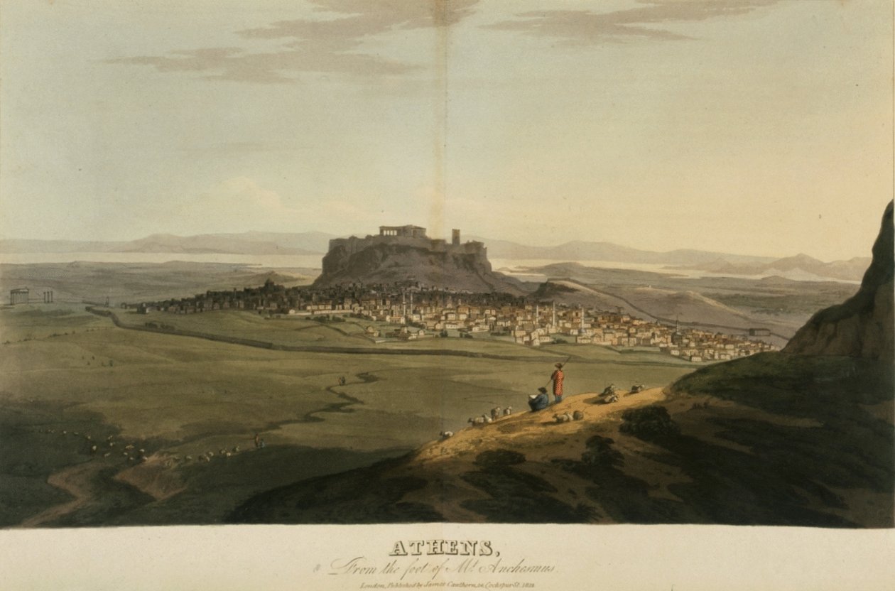 Atény, ilustrace z „Cesta přes Albánii a další provincie... do Konstantinopole, v letech 1809-1810“ od J.C. Hobhouse od English School