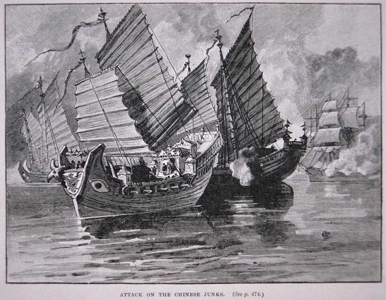 Útok na čínské džunky v roce 1841 (litho) od English School