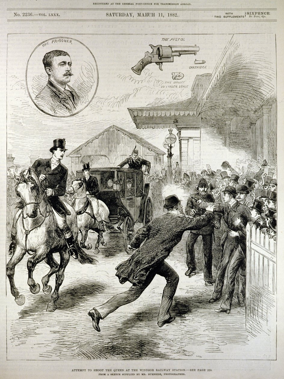 Pokus o zastřelení královny na nádraží ve Windsoru, z "The Illustrated London News", 11. března 1882 od English School