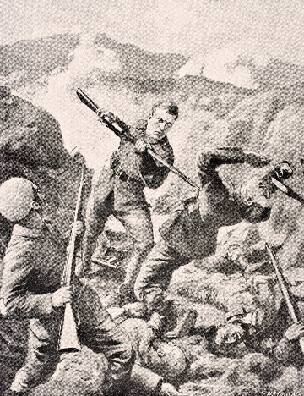 Australan Lance-desátník Albert Jacka, VC, z ‚The War Illustrated Album deLuxe‘, vydané v Londýně, 1916 od English School