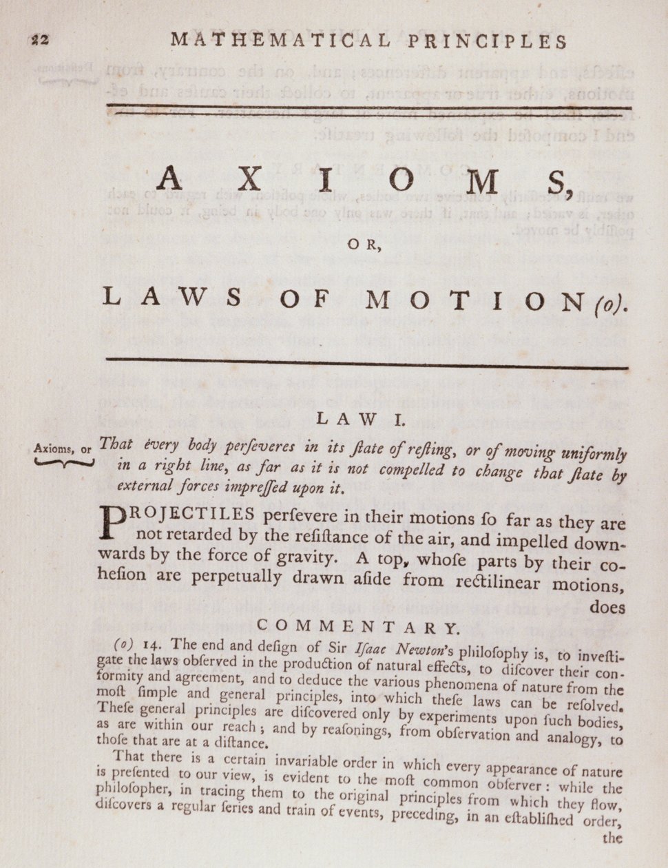 Axiomy neboli zákony pohybu ze svazku I The Mathematical Principles of Natural Philosophy od Sira Isaaca Newtona (1642-1727) 1777 od English School