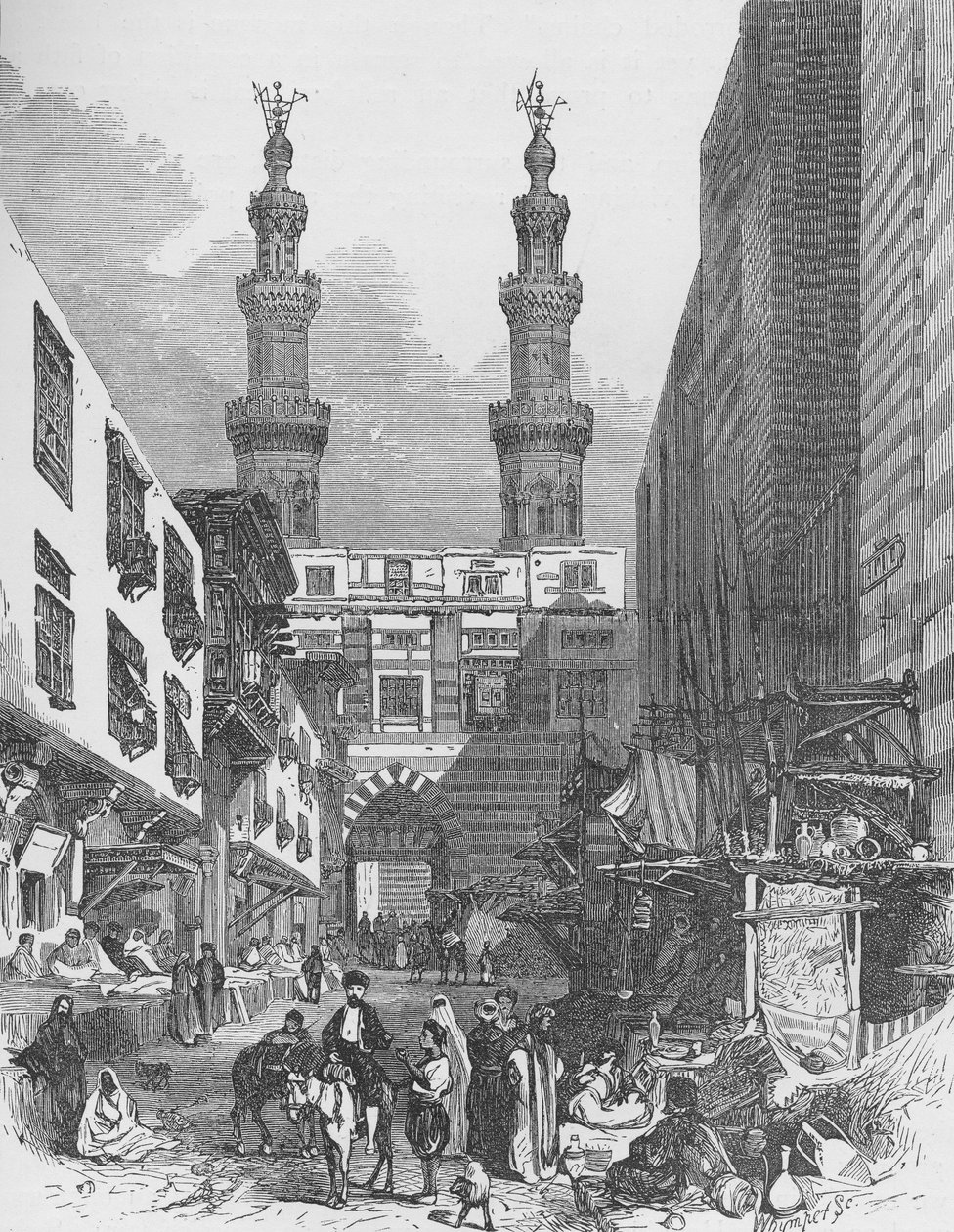 Bab El-Mutawellee, Káhira, rytý Josiah Wood Whymper (1813-1903) od English School