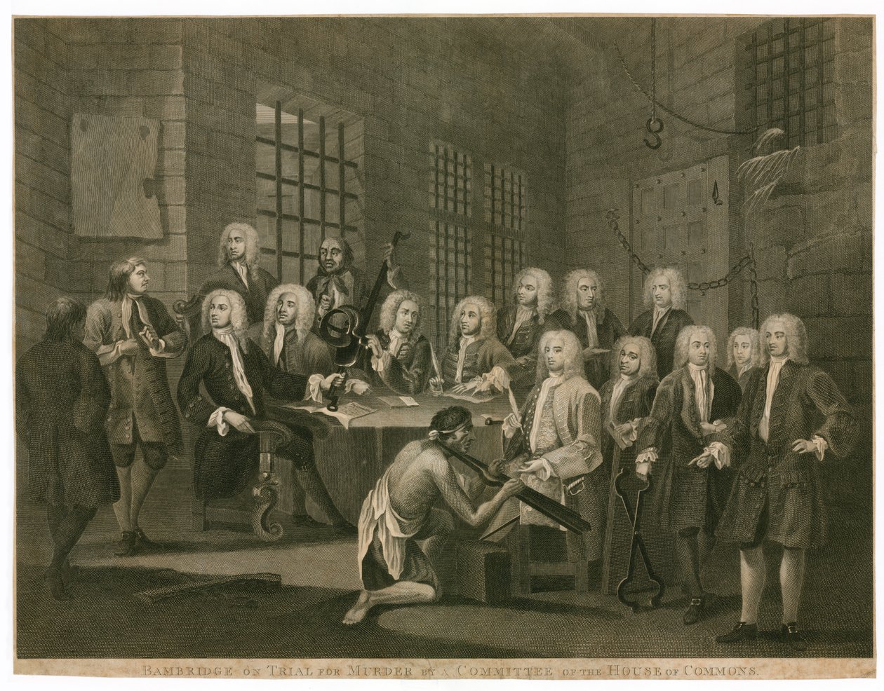 Bambridge souzený za vraždu výborem Dolní sněmovny (rytina) od English School