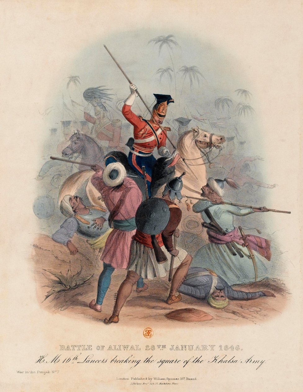 Bitva u Aliwalu, 28. ledna 1846 (barevná litografie) od English School