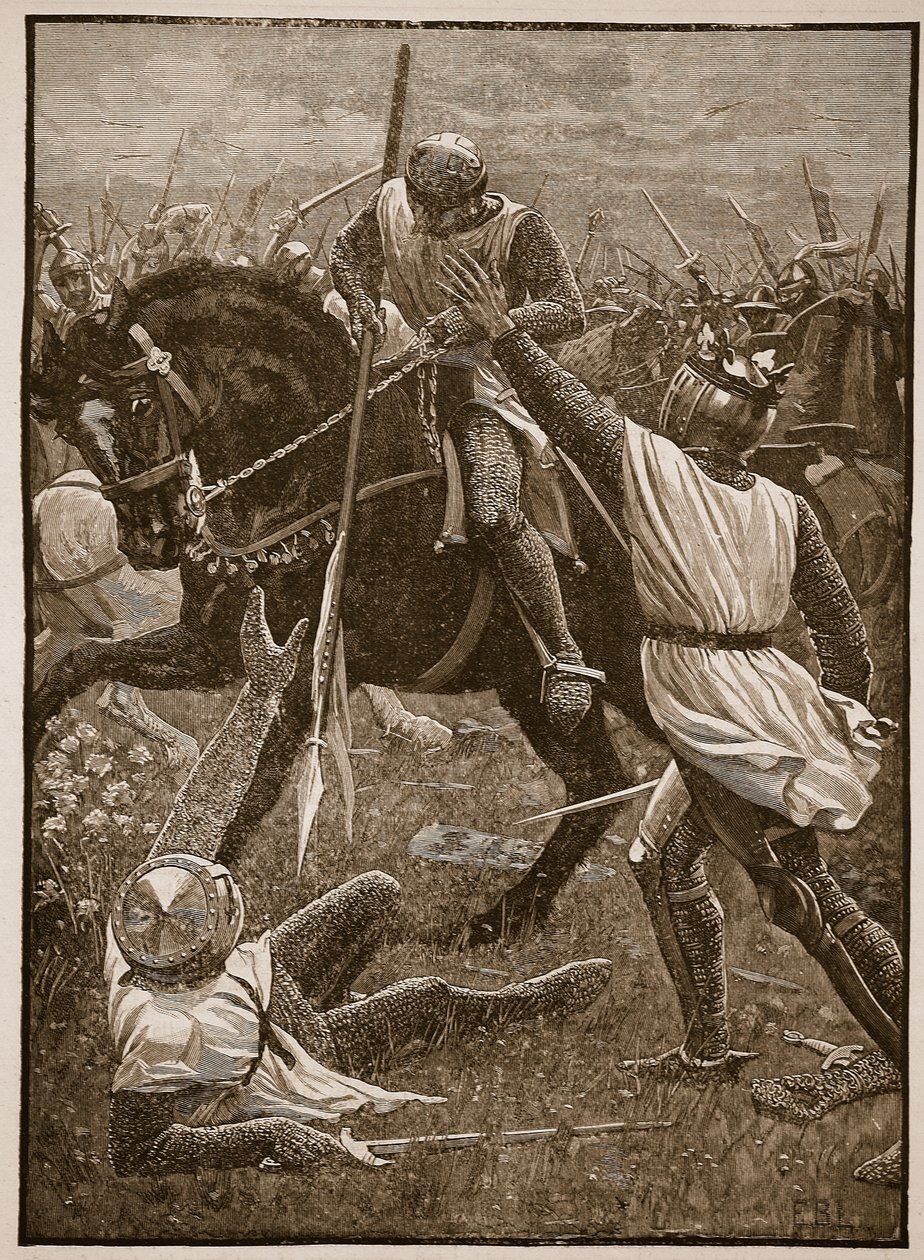 Bitva u Eveshamu: král Jindřich v ohrožení, ilustrace z Cassells Illustrated History of England (sépiová fotografie) od English School