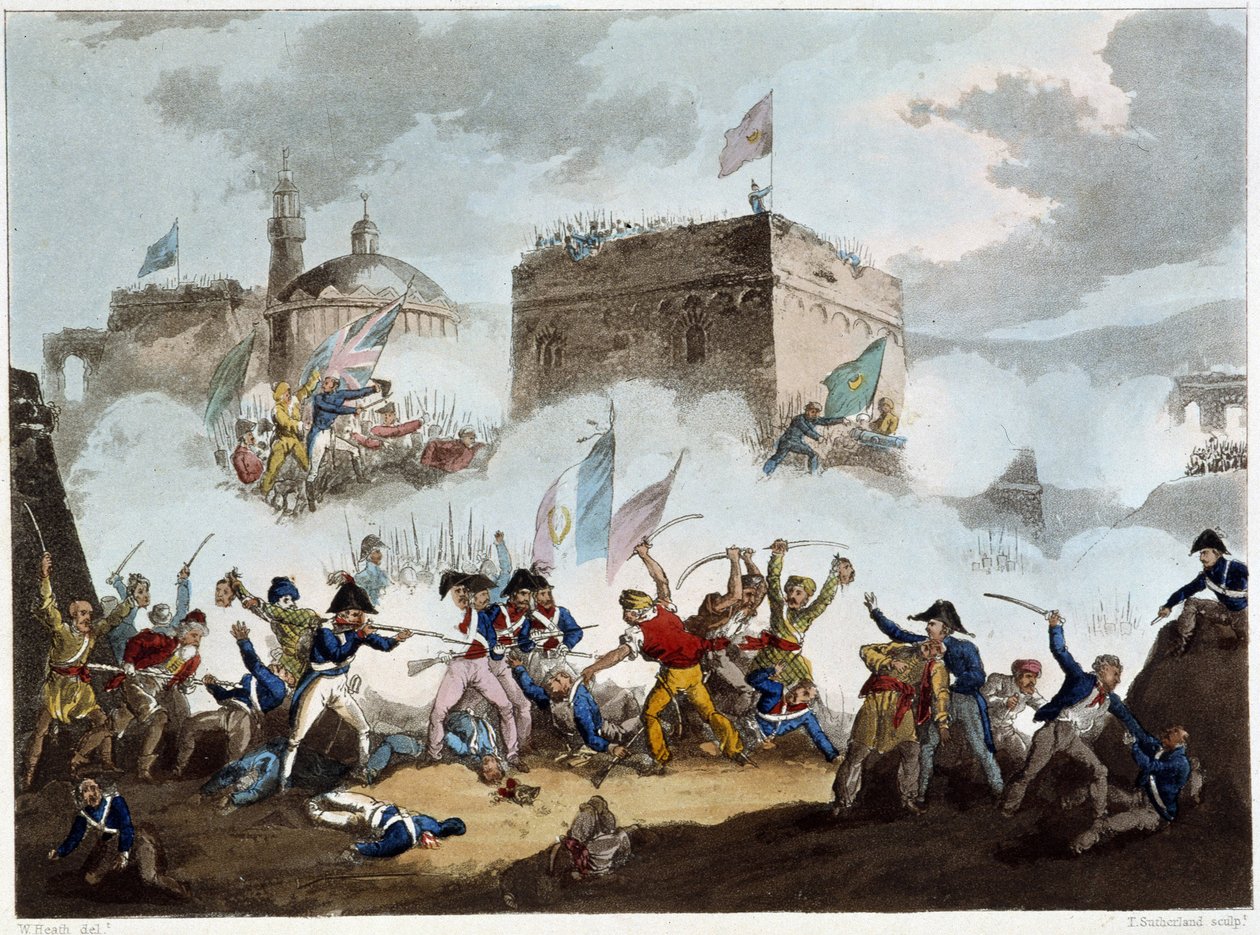 Bitva u svatého Jana z Akkonu, 8. května 1799 – v „“Napoleonských válkách“ od Sutherlanda, Dubourg, Londýn, imp. od Jenkinse od English School