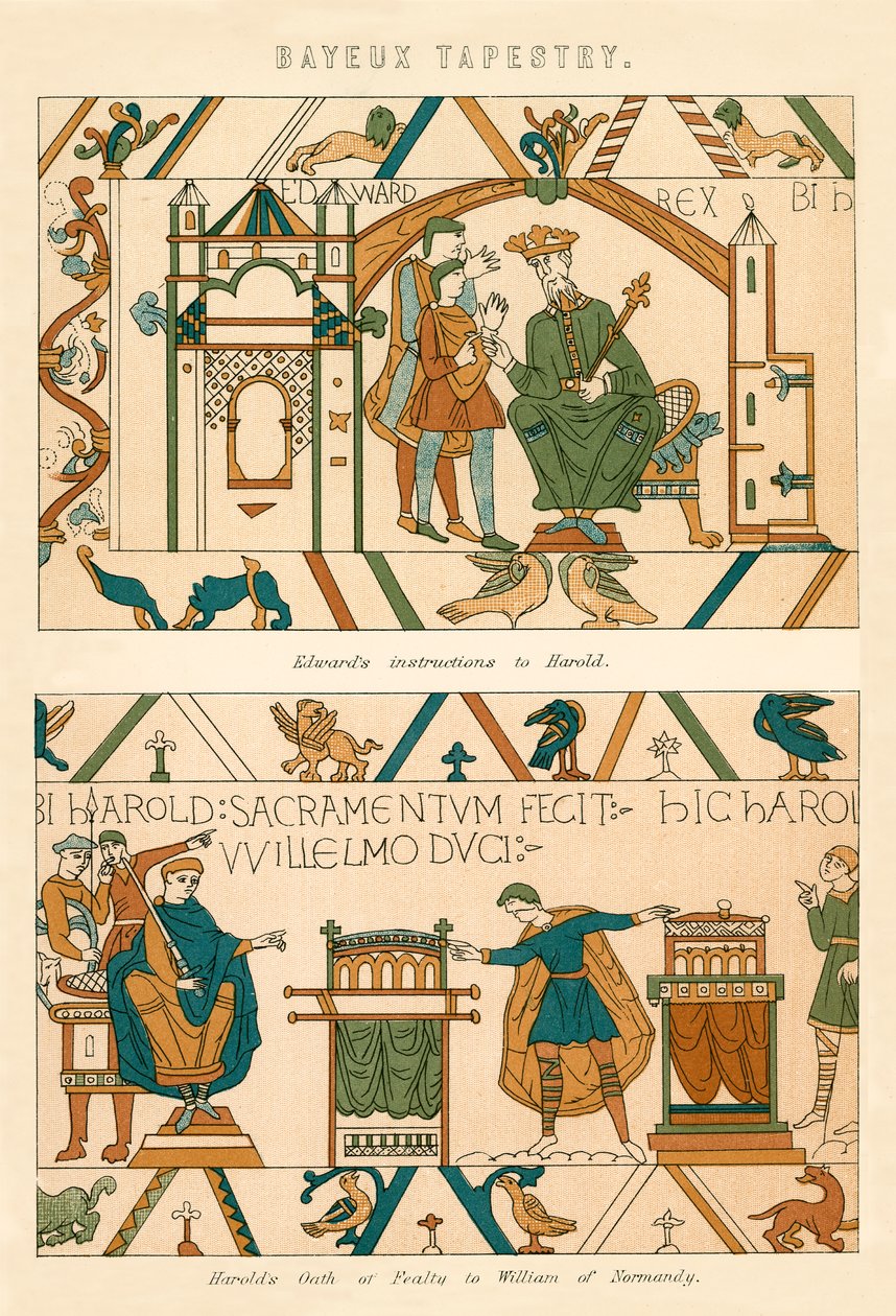 Tapiserie z Bayeux (barevná litografie) od English School