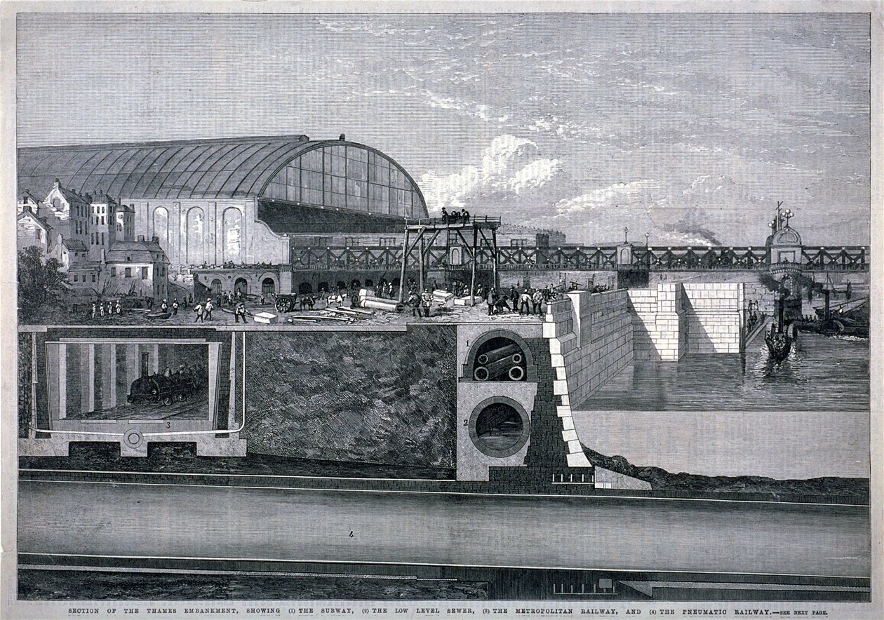 Bazalgette, nábřeží Temže, 1867 od English School