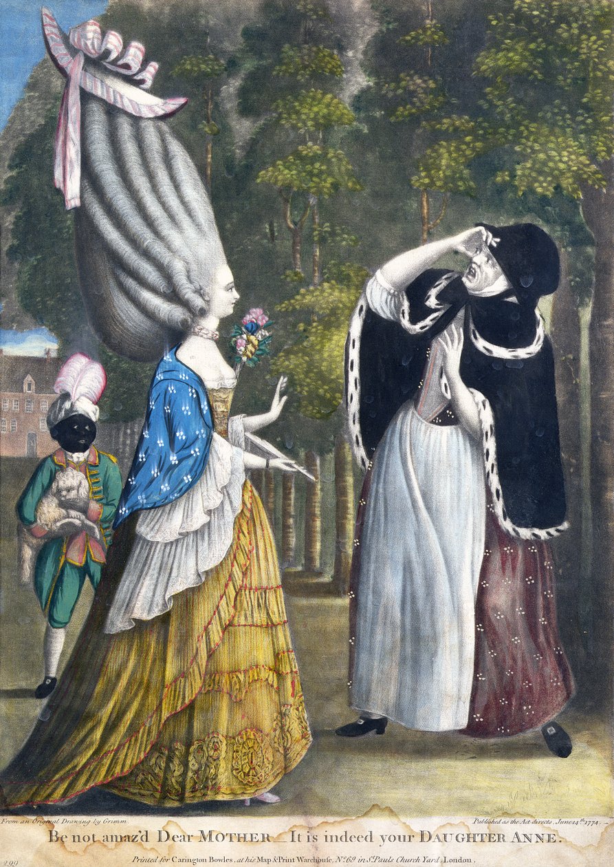 Nebuďte ohromeni Drahá matko – Je to skutečně vaše dcera Anne, z originální kresby od Grimma, vytištěné pro Carington Bowles, Londýn, hospoda. 1774 od English School
