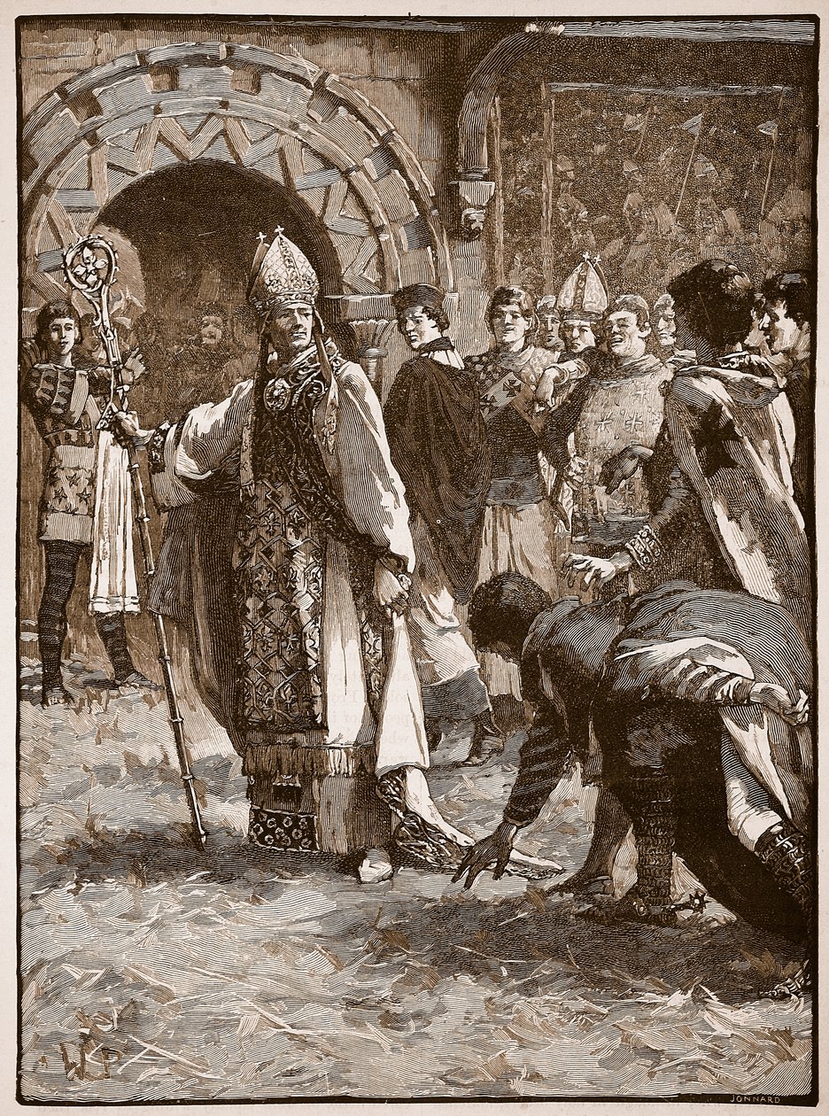 Becket před svými nepřáteli v radní síni v Northamptonu, ilustrace z Cassells Illustrated History of England (sépiová fotografie) od English School