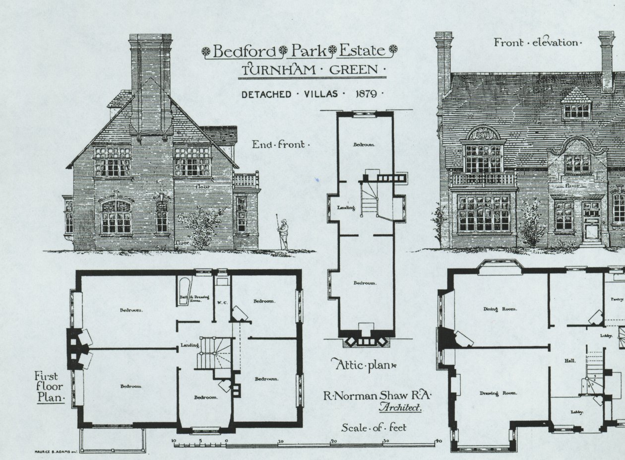 Bedford Park Estate, Turnham Green, z The Building News, 1879 od English School